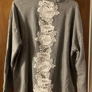 Grey hoodie with lace detail